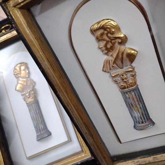 Vintage Turner Wall Accessory Framed Art Set of 2 Pedestal Busts MCM Wall Decor - Picture 4 of 11